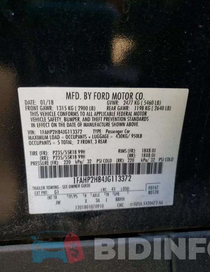 1FAHP2H84JG113372 Photo# 10