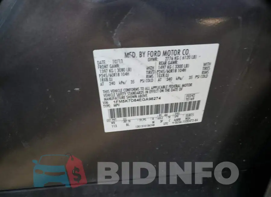 1FM5K7D84EGA98274 Photo# 10