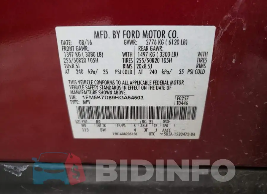 1FM5K7D89HGA54503 Photo# 10