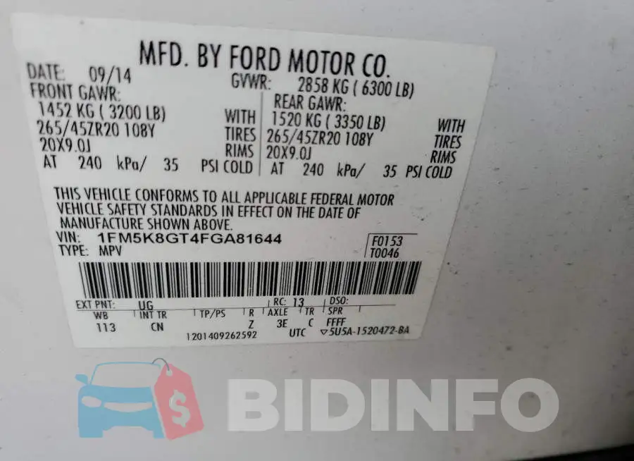 1FM5K8GT4FGA81644 Photo# 12