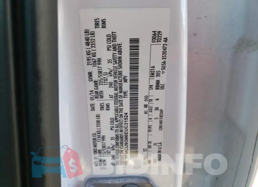 1FMCU9G96EUC31524 Photo# 10