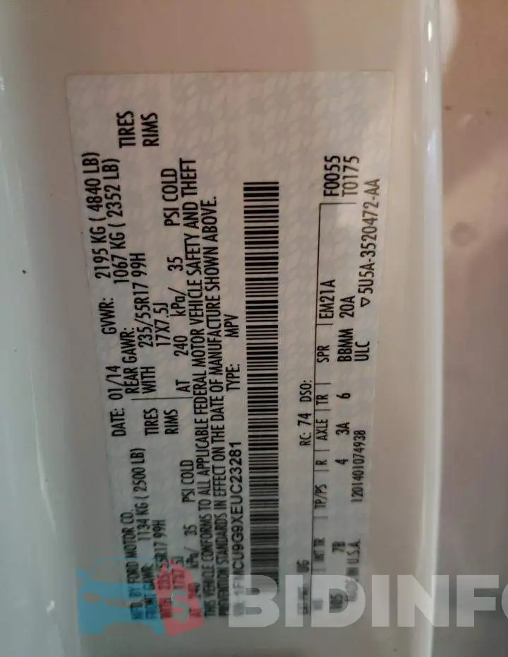1FMCU9G9XEUC23281 Photo# 13