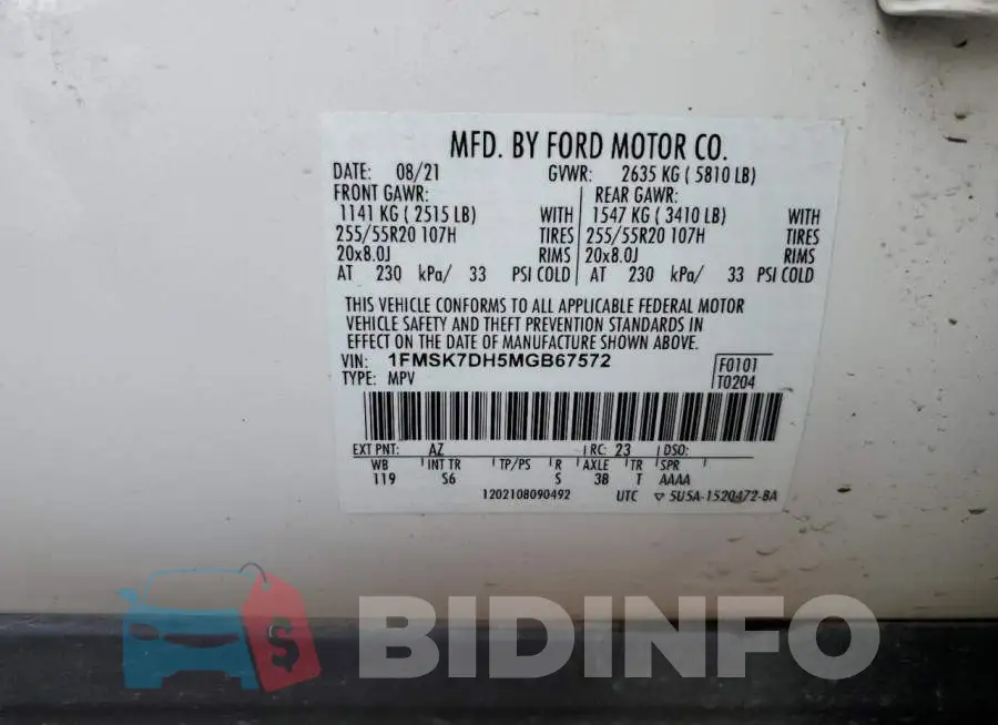 1FMSK7DH5MGB67572 Photo# 13