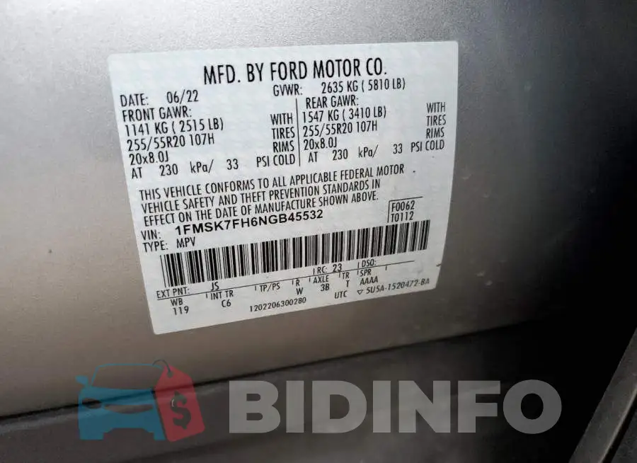 1FMSK7FH6NGB45532 Photo# 13