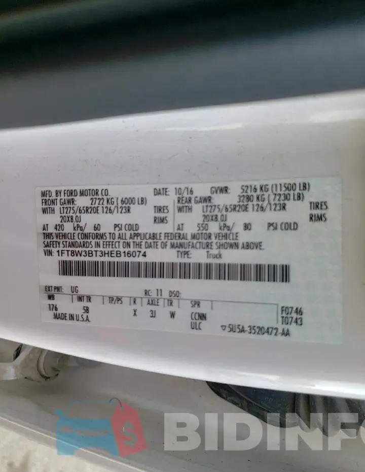 1FT8W3BT3HEB16074 Photo# 10