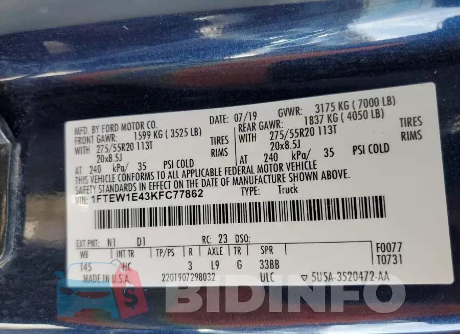 1FTEW1E43KFC77862 Photo# 12