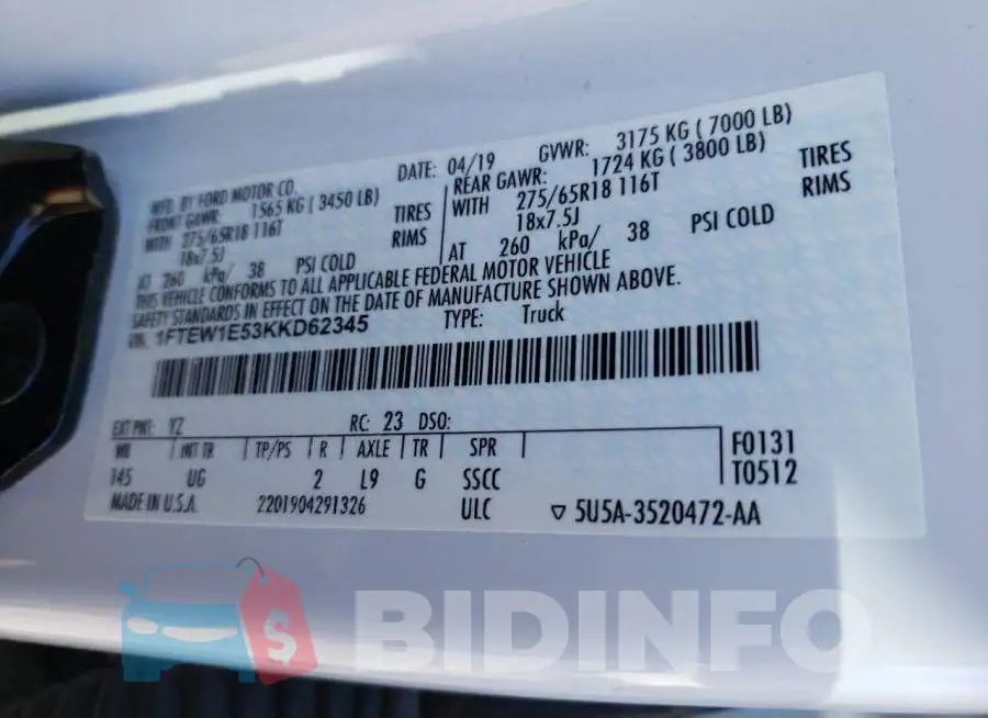 1FTEW1E53KKD62345 Photo# 12