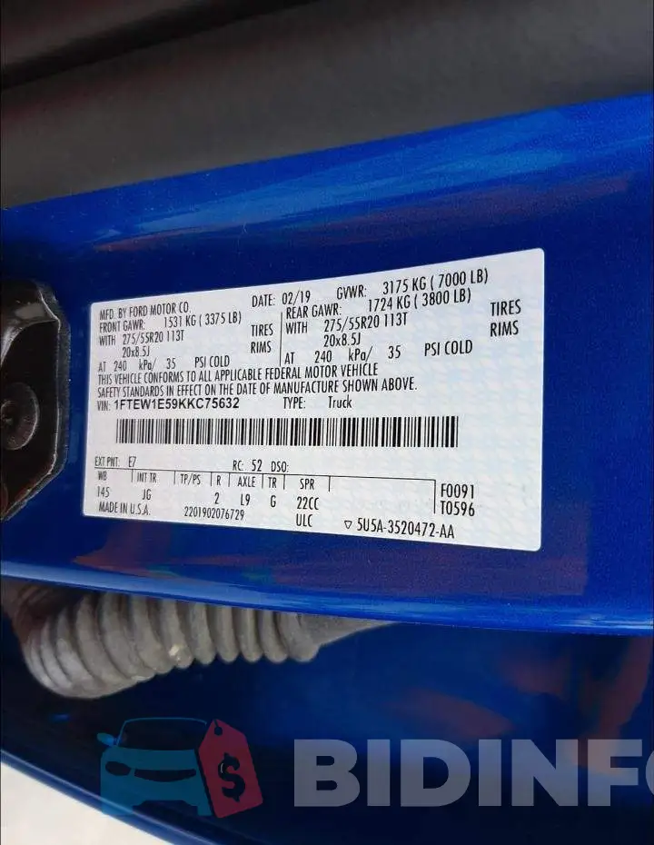 1FTEW1E59KKC75632 Photo# 5