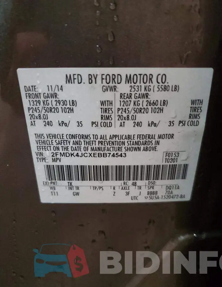 2FMDK4JCXEBB74543 Photo# 13