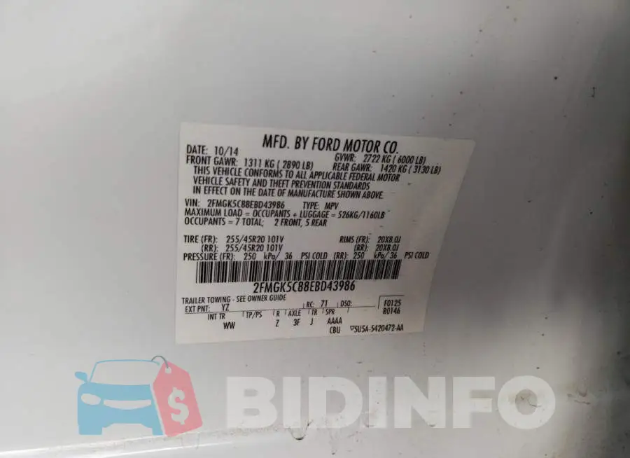 2FMGK5C88EBD43986 Photo# 10
