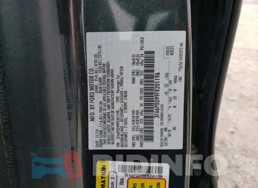 3FA6P0D99FR201196 Photo# 13