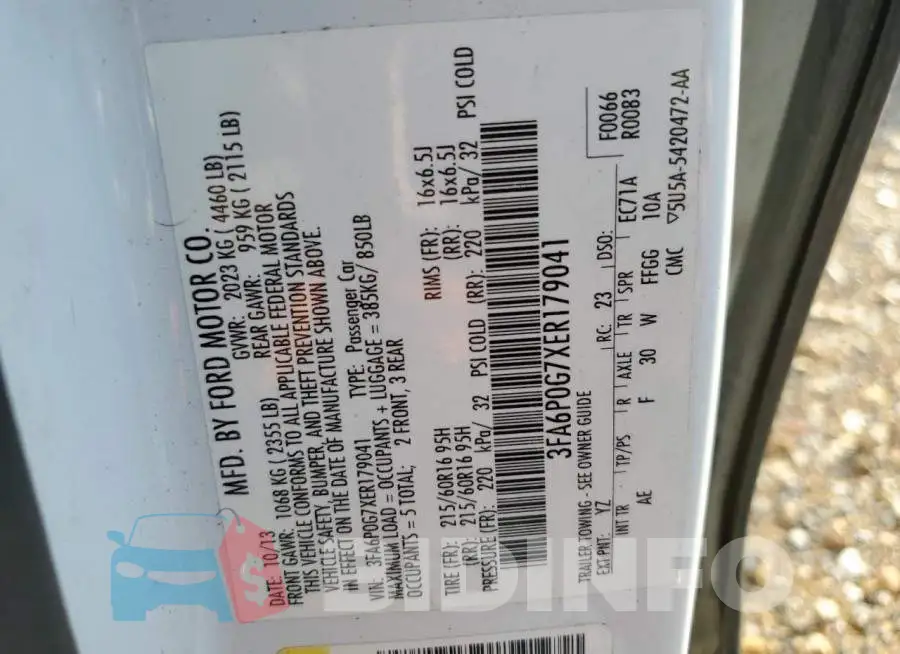 3FA6P0G7XER179041 Photo# 12