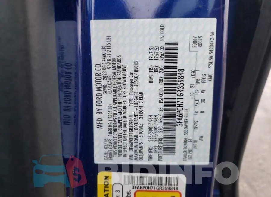 3FA6P0H71GR359848 Photo# 12