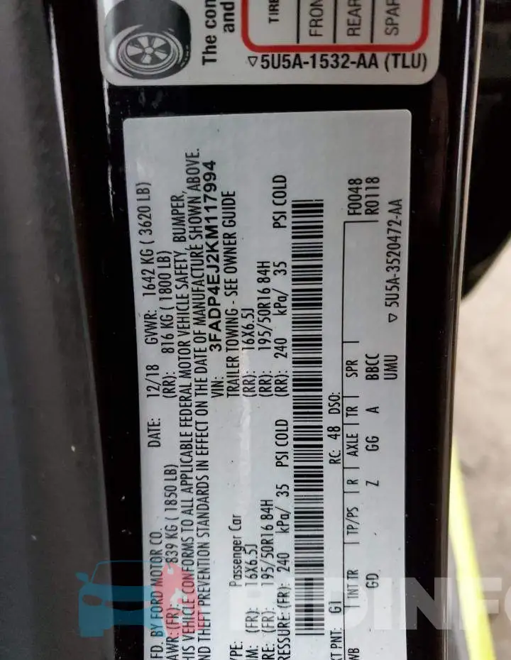 3FADP4EJ2KM117994 Photo# 12