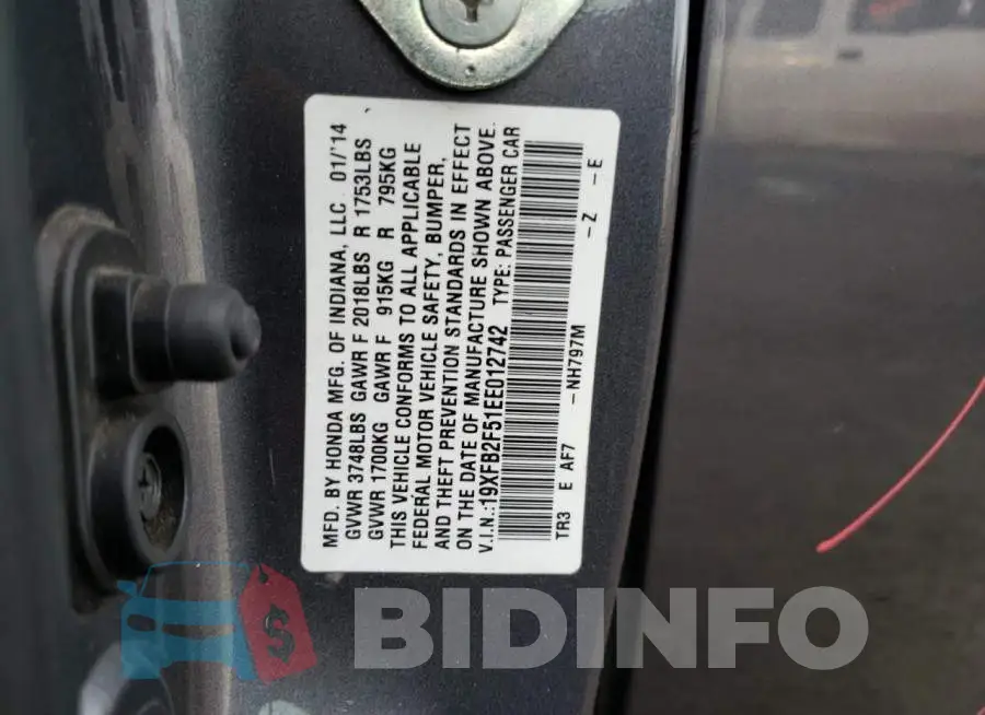 19XFB2F51EE012742 Photo# 13
