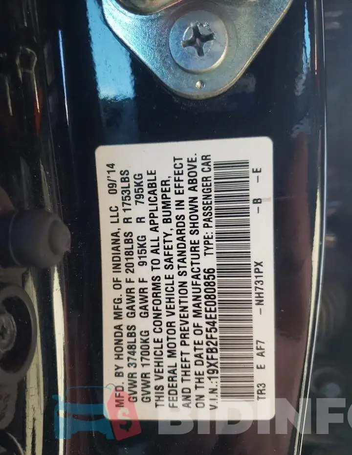 19XFB2F54EE080856 Photo# 12