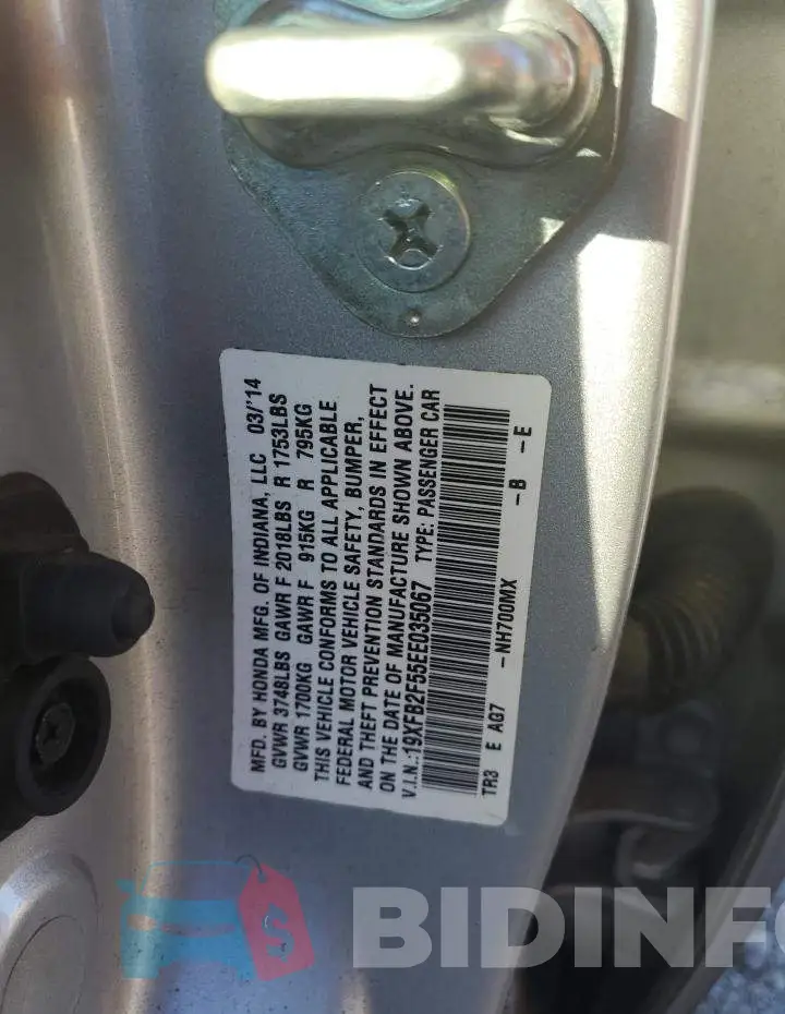 19XFB2F55EE035067 Photo# 12