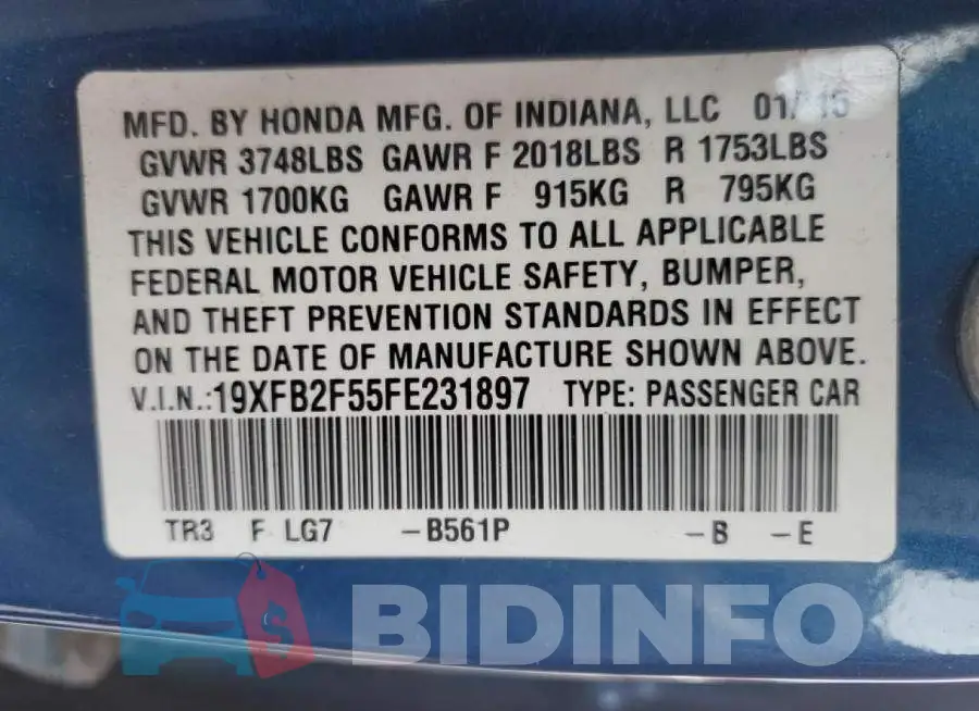 19XFB2F55FE231897 Photo# 13