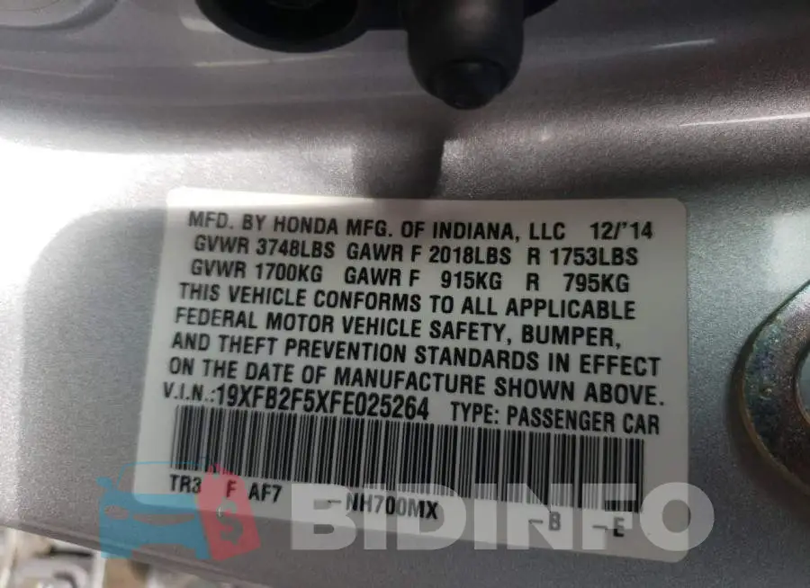 19XFB2F5XFE025264 Photo# 10