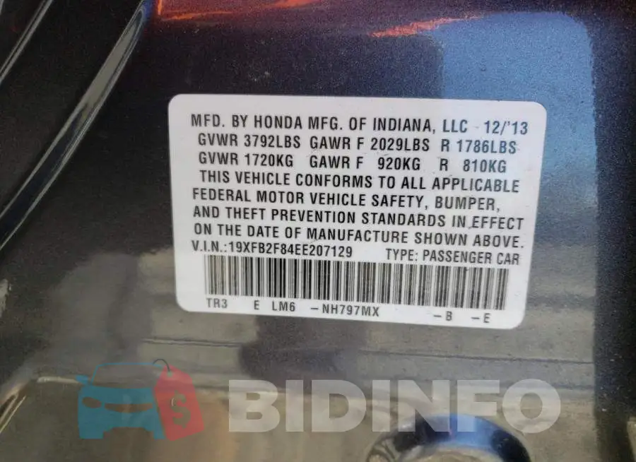 19XFB2F84EE207129 Photo# 12