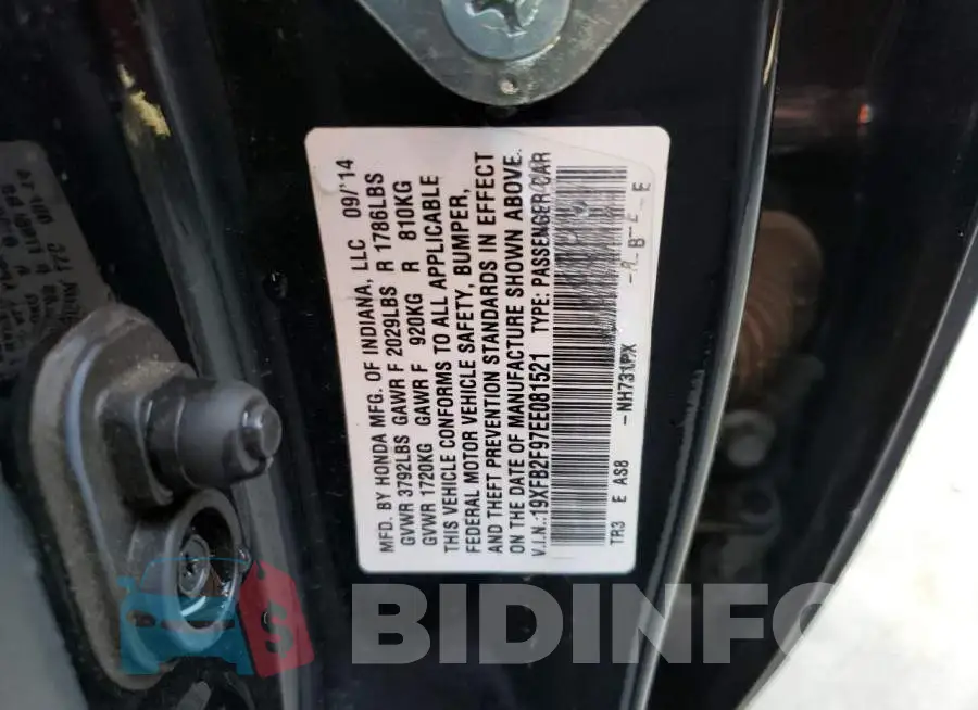 19XFB2F97EE081521 Photo# 12
