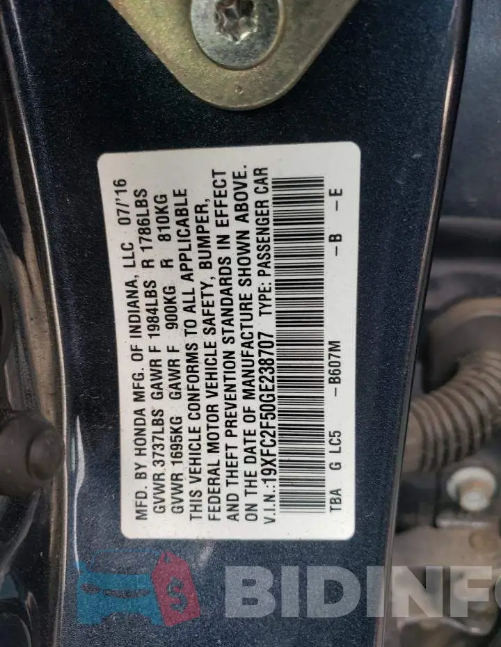 19XFC2F50GE238707 Photo# 12