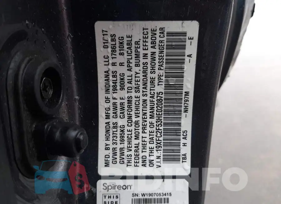 19XFC2F53HE020875 Photo# 12