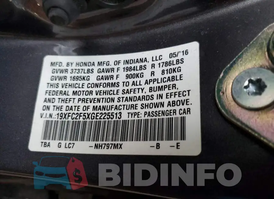 19XFC2F5XGE225513 Photo# 12