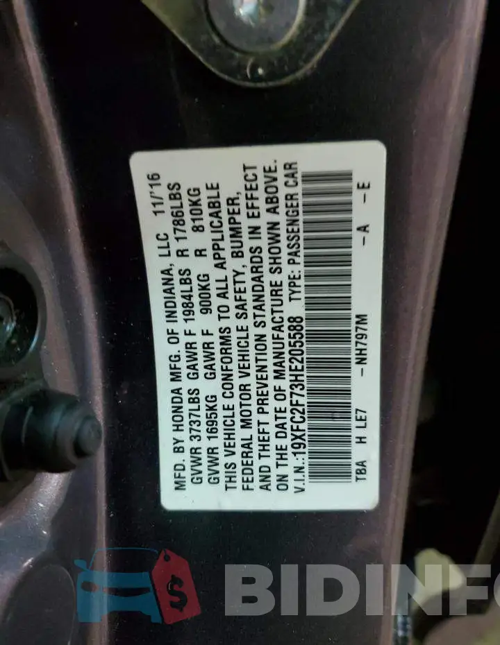 19XFC2F73HE205588 Photo# 13