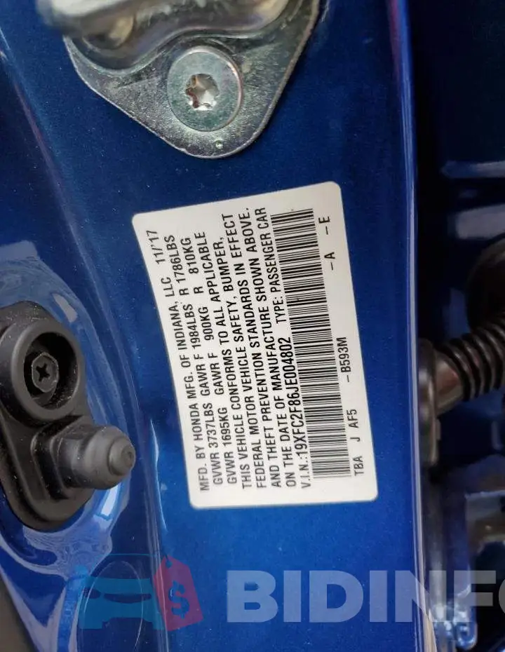 19XFC2F86JE004802 Photo# 12