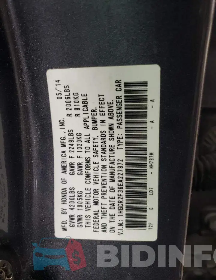 1HGCR2F36EA227972 Photo# 12