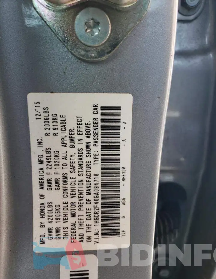 1HGCR2F40GA094718 Photo# 12