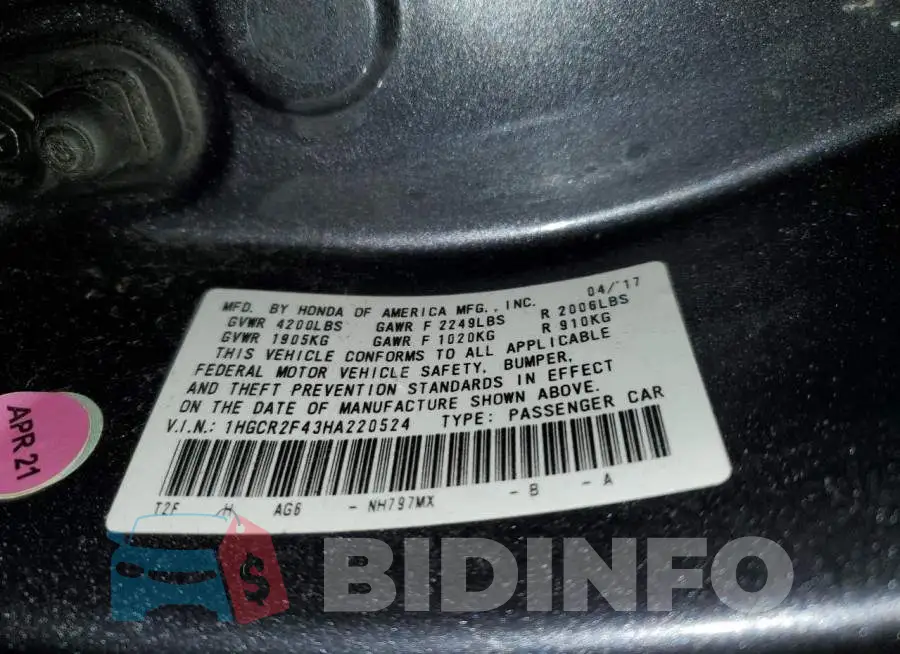 1HGCR2F43HA220524 Photo# 13