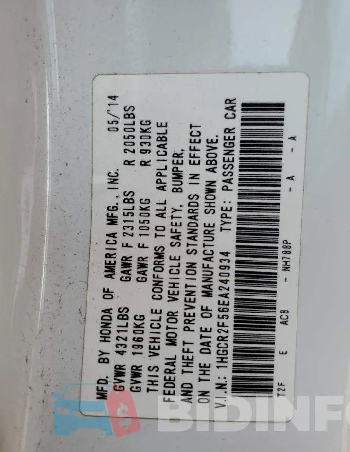 1HGCR2F56EA240934 Photo# 12