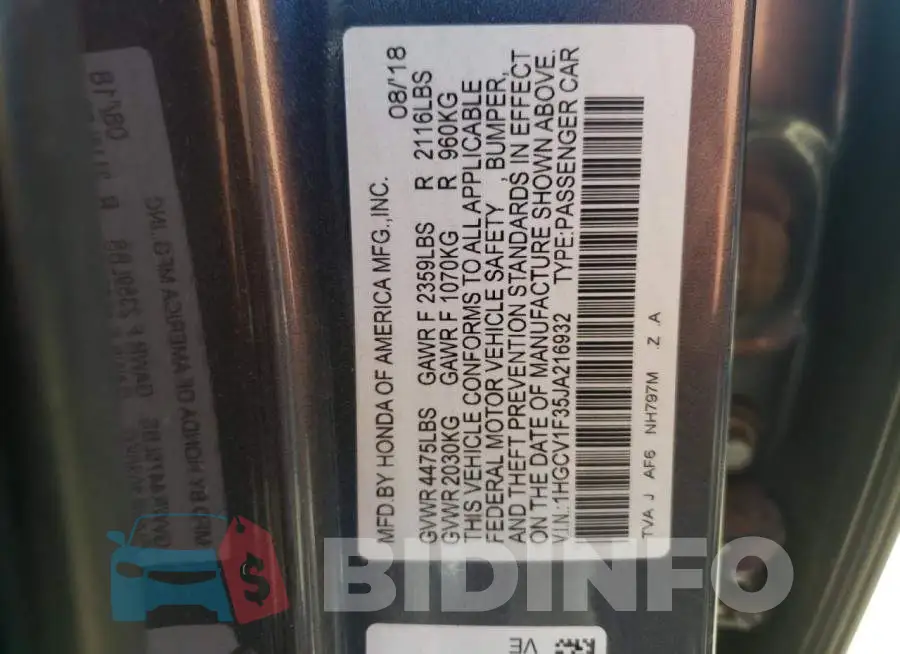 1HGCV1F35JA216932 Photo# 12