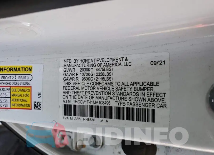 1HGCV1F41MA108496 Photo# 10