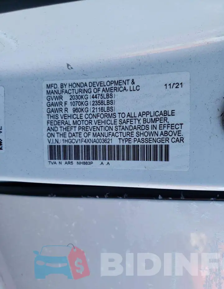 1HGCV1F4XNA003621 Photo# 12
