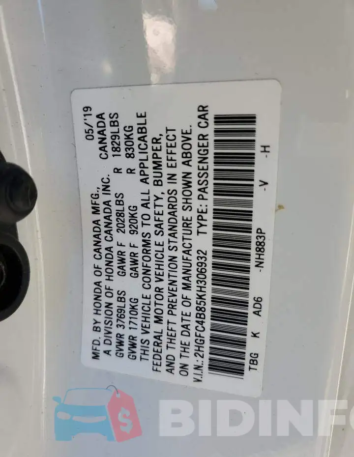 2HGFC4B85KH306932 Photo# 10