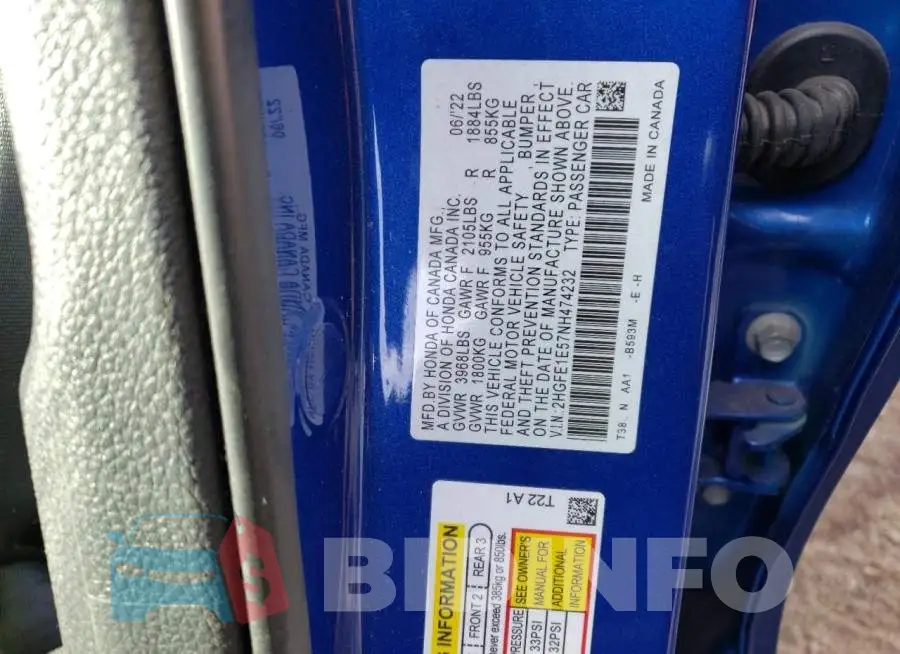 2HGFE1E57NH474232 Photo# 12