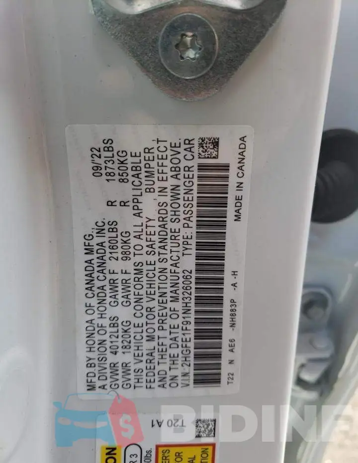 2HGFE1F91NH326062 Photo# 12