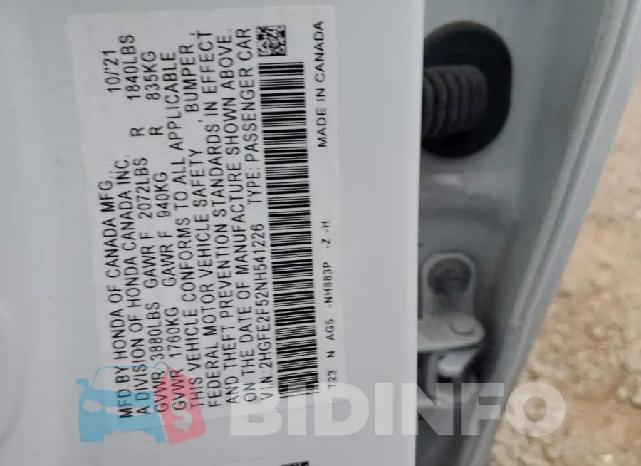 2HGFE2F52NH541226 Photo# 12