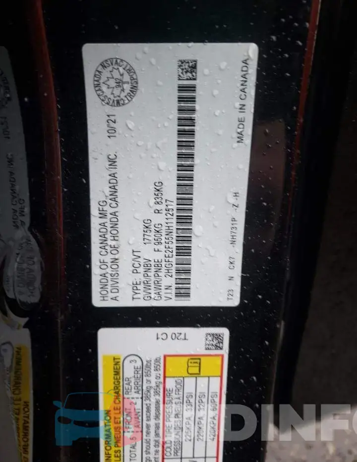2HGFE2F55NH112517 Photo# 13