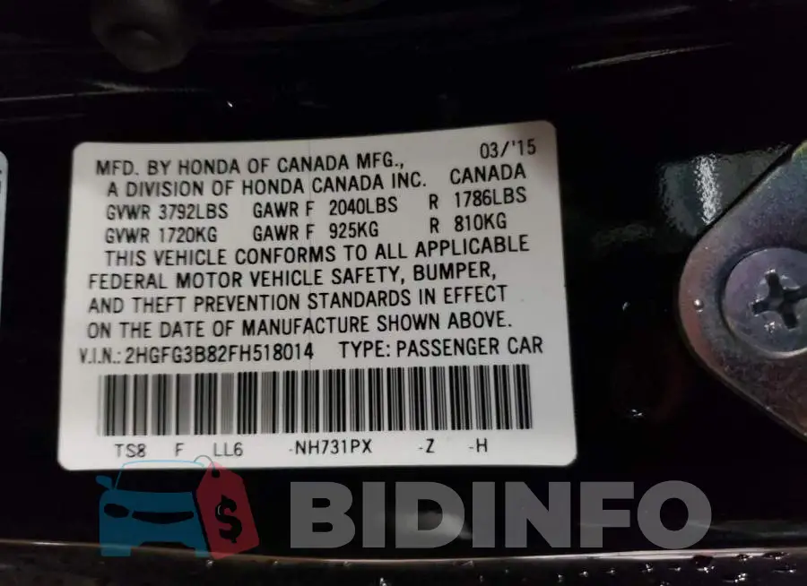 2HGFG3B82FH518014 Photo# 12