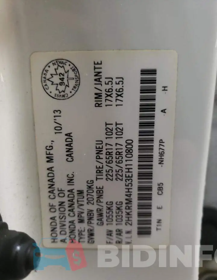 2HKRM4H53EH110800 Photo# 14