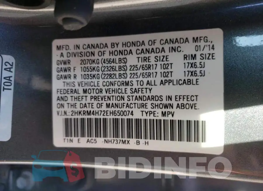 2HKRM4H72EH650074 Photo# 13