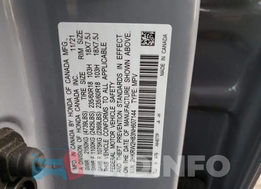 2HKRW2H83NH607144 Photo# 14
