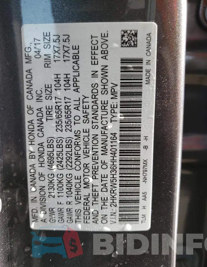 2HKRW5H36HH401164 Photo# 13