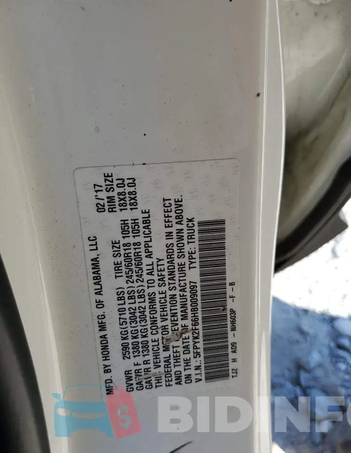 5FPYK2F66HB009097 Photo# 12