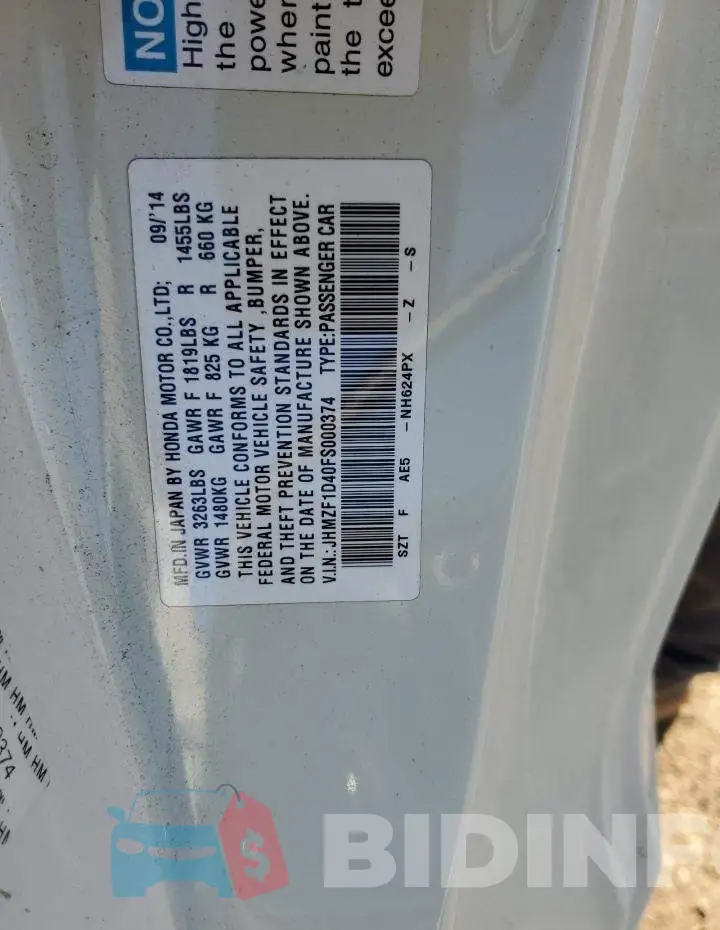 JHMZF1D40FS000374 Photo# 13