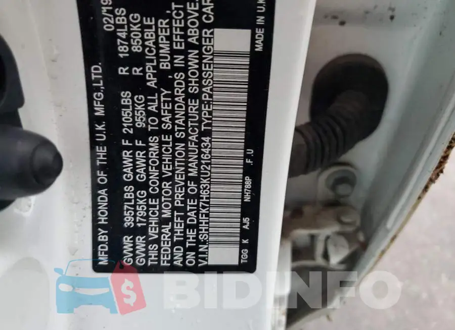 SHHFK7H63KU216434 Photo# 12